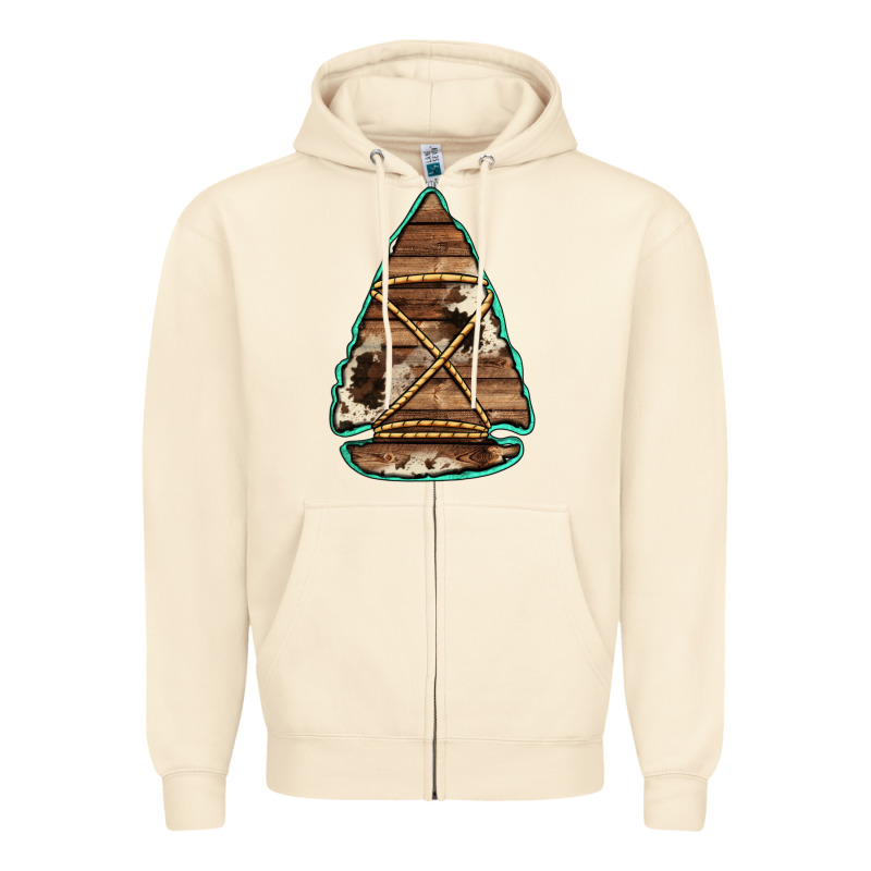 Cowhide Wooden Arrowhead Zipper Hoodie by Jasminsmagicworld | Teevron