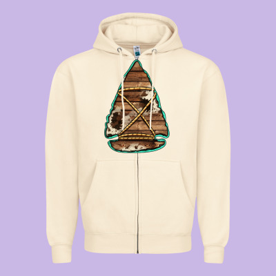 Cowhide Wooden Arrowhead Zipper Hoodie Designed By Jasminsmagicworld