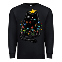 Black christmas cat with lights Premium Sweatshirt - MaliasSmallBusiness