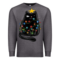 Charcoal Heather christmas cat with lights Premium Sweatshirt - MaliasSmallBusiness