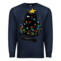 Navy christmas cat with lights Premium Sweatshirt - MaliasSmallBusiness
