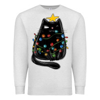 Oatmeal Heather christmas cat with lights Premium Sweatshirt - MaliasSmallBusiness