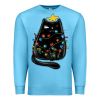 Ocean Blue christmas cat with lights Premium Sweatshirt - MaliasSmallBusiness