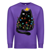 Purple christmas cat with lights Premium Sweatshirt - MaliasSmallBusiness
