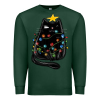 Sports Green christmas cat with lights Premium Sweatshirt - MaliasSmallBusiness
