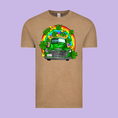 St Patricks Shamrock Gold Rainbow Truck Vintage Tee Designed By Fadigitalartstudio
