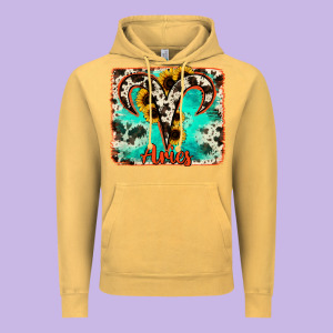 Aries Turquoise Cowhide Vintage Hoodie Designed By Ranaportraitstore