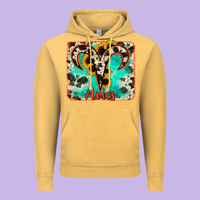Aries Turquoise Cowhide Vintage Hoodie Designed By Ranaportraitstore