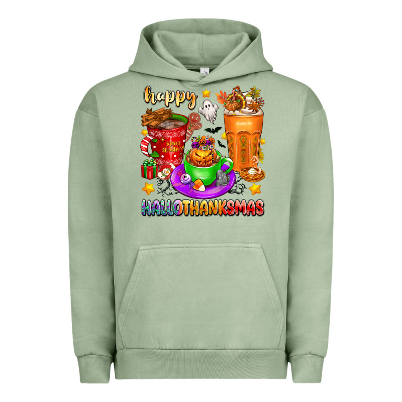 Happy Hallothanksmas Coffee Cups Urban Hoodie by texasbilliewilder | Teevron