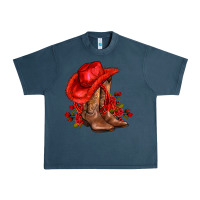 Midnight Navy valentines day cowboy boots red  and roses Urban Heavy Tee - AdoDesignShop