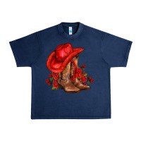 Navy valentines day cowboy boots red  and roses Urban Heavy Tee - AdoDesignShop