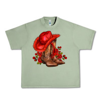Oil Green valentines day cowboy boots red  and roses Urban Heavy Tee - AdoDesignShop