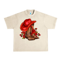 Valentines Day Cowboy Boots Red  And Roses Urban Heavy Tee | Teevron