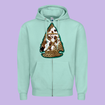 Cowhide Leopard Arrowhead Zipper Hoodie Designed By Jasminsmagicworld