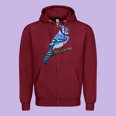 Blue Jay Bird Zipper Hoodie Designed By Lillyallendesigns
