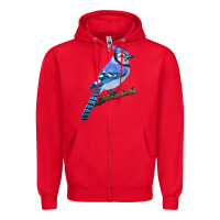 Red Blue Jay Bird Zipper Hoodie - LillyAllenDesigns