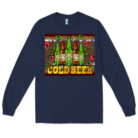 Navy cold beer with beer bottles Long Sleeve Tee - AdoDesignShop