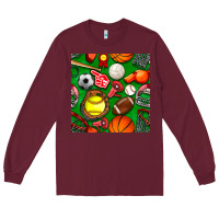 Burgundy physical education class seamless pattern Long Sleeve Tee - BundleAndBundleShop