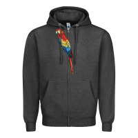 Charcoal Heather Scarlet Macaw Parrot Zipper Hoodie - LillyAllenDesigns