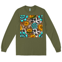 Army Green western gemstone and sunflower seamless pattern Long Sleeve Tee - BundleAndBundleShop