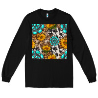 Black western gemstone and sunflower seamless pattern Long Sleeve Tee - BundleAndBundleShop