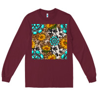 Burgundy western gemstone and sunflower seamless pattern Long Sleeve Tee - BundleAndBundleShop
