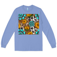 Colony Blue western gemstone and sunflower seamless pattern Long Sleeve Tee - BundleAndBundleShop
