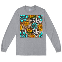 Heather Grey western gemstone and sunflower seamless pattern Long Sleeve Tee - BundleAndBundleShop