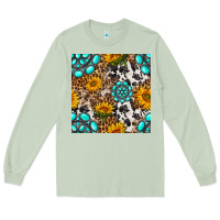 Matcha western gemstone and sunflower seamless pattern Long Sleeve Tee - BundleAndBundleShop