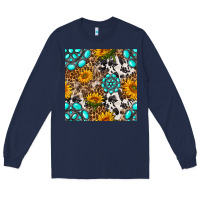 Navy western gemstone and sunflower seamless pattern Long Sleeve Tee - BundleAndBundleShop