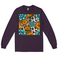 Plum western gemstone and sunflower seamless pattern Long Sleeve Tee - BundleAndBundleShop