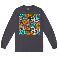 Smoke western gemstone and sunflower seamless pattern Long Sleeve Tee - BundleAndBundleShop