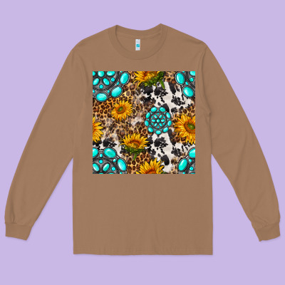 Western Gemstone And Sunflower Seamless Pattern Long Sleeve Tee Designed By Bundleandbundleshop
