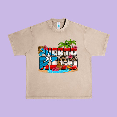 Puerto Rico And Flowers With Frog Urban Heavy Tee Designed By Adodesignshop
