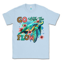 Dusty Blue go with the flow floral turtle Classic Tee - Jasminsmagicworld