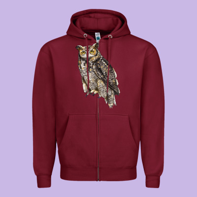 Great Horned Owl Zipper Hoodie Designed By Lillyallendesigns