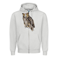 Dove Grey Great Horned Owl Zipper Hoodie - LillyAllenDesigns