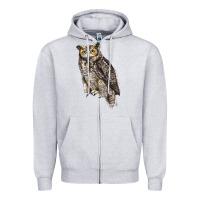 Heather Grey Great Horned Owl Zipper Hoodie - LillyAllenDesigns