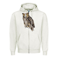 Oatmeal Heather Great Horned Owl Zipper Hoodie - LillyAllenDesigns