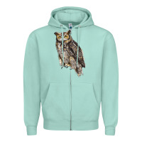 Seafoam Great Horned Owl Zipper Hoodie - LillyAllenDesigns