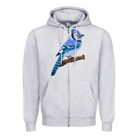 Heather Grey Blue Jay Bird Zipper Hoodie - LillyAllenDesigns
