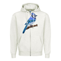 Oatmeal Heather Blue Jay Bird Zipper Hoodie - LillyAllenDesigns