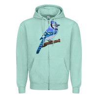 Seafoam Blue Jay Bird Zipper Hoodie - LillyAllenDesigns
