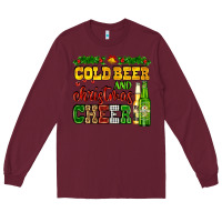 Burgundy cold beer and christmas cheer with beer bottles Long Sleeve Tee - AdoDesignShop