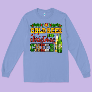 Cold Beer And Christmas Cheer With Beer Bottles Long Sleeve Tee Designed By Adodesignshop