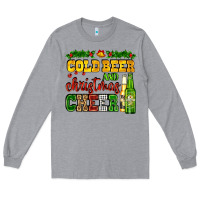 Heather Grey cold beer and christmas cheer with beer bottles Long Sleeve Tee - AdoDesignShop
