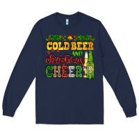 Navy cold beer and christmas cheer with beer bottles Long Sleeve Tee - AdoDesignShop