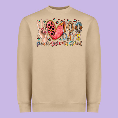 Peace Love 100 Days Of School Heavyweight Sweatshirt Designed By Racoondesign