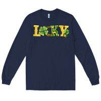 Navy lucky horseshoe and four leaf clover Long Sleeve Tee - AdoDesignShop
