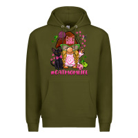 Army Green cat mom  life gnome Premium Hoodie - BarkalooDesign